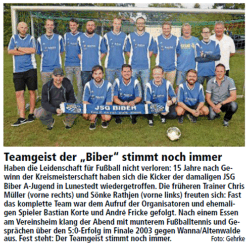 Pressebild des Wiedersehens der ehemaligen JSG-Biber-Mannschaft