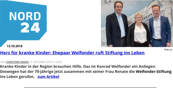 Online-Pressehinweis zur Gründung der WELFONDER-Stiftung