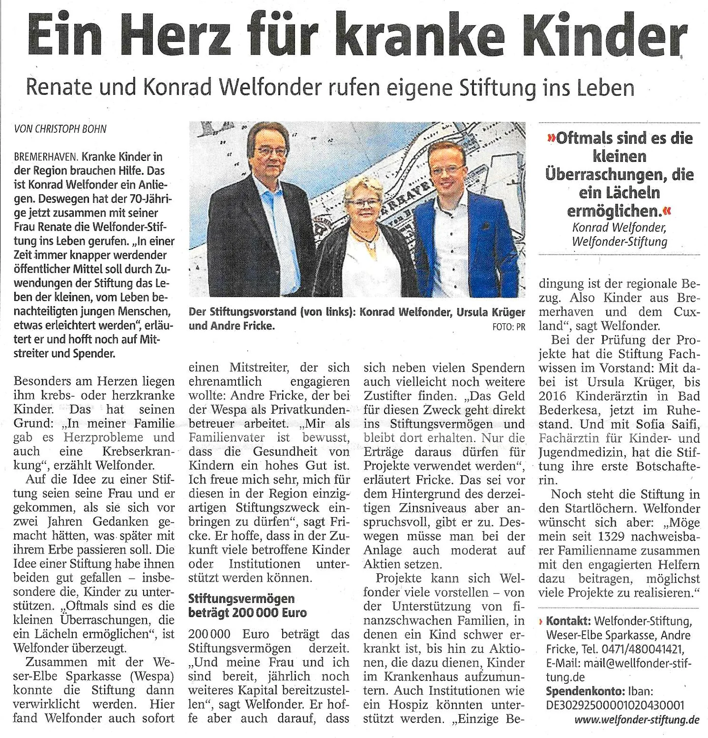Zeitungsbericht Ein Herz für kranke Kinder
