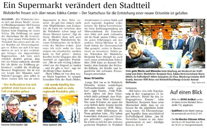 Zeitungsbericht zur Eröffnung des EDEKA-Centers Wulsdorf