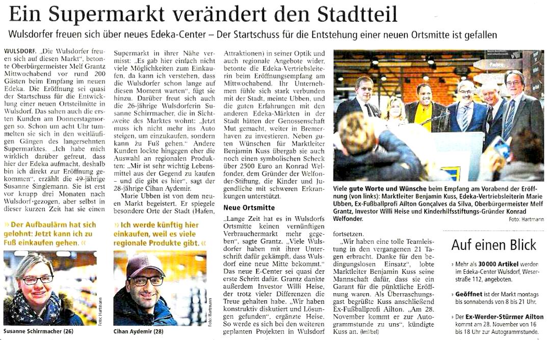 Zeitungsbericht zur Eröffnung des EDEKA-Centers Wulsdorf
