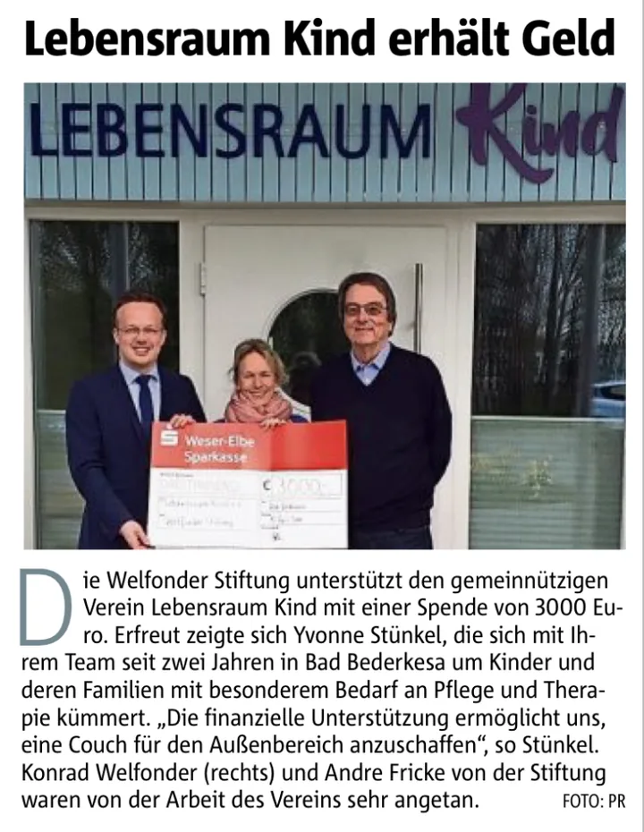 Lebensraum Kind erhält Geld