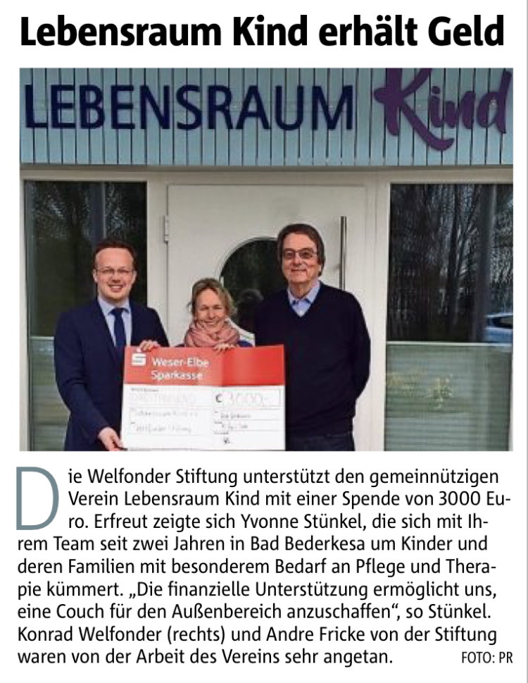 Lebensraum Kind erhält Geld