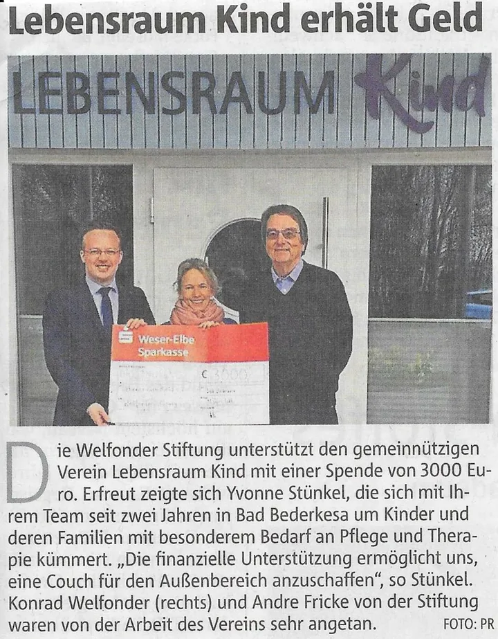 Weiteres Pressebild zu Lebensraum Kind erhält Geld