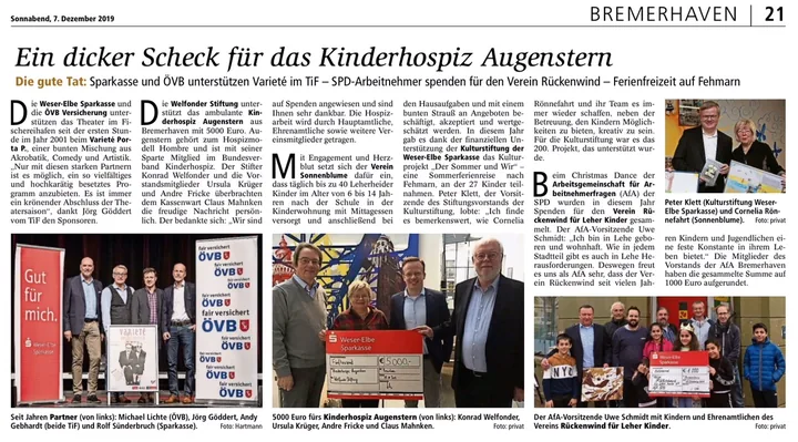 5.000 Euro für Kinderhospiz Augenstern