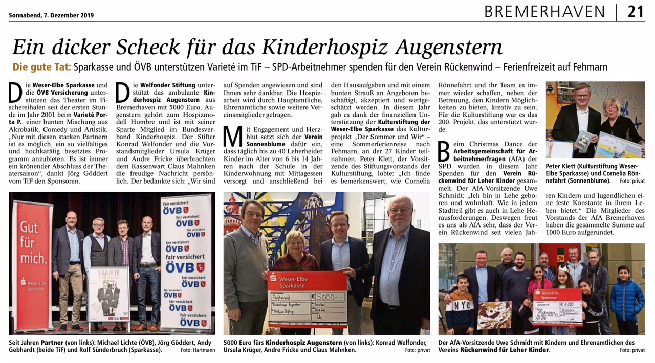5.000 Euro für Kinderhospiz Augenstern