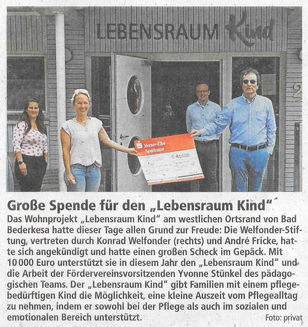 Große Spende für Lebensraum Kind
