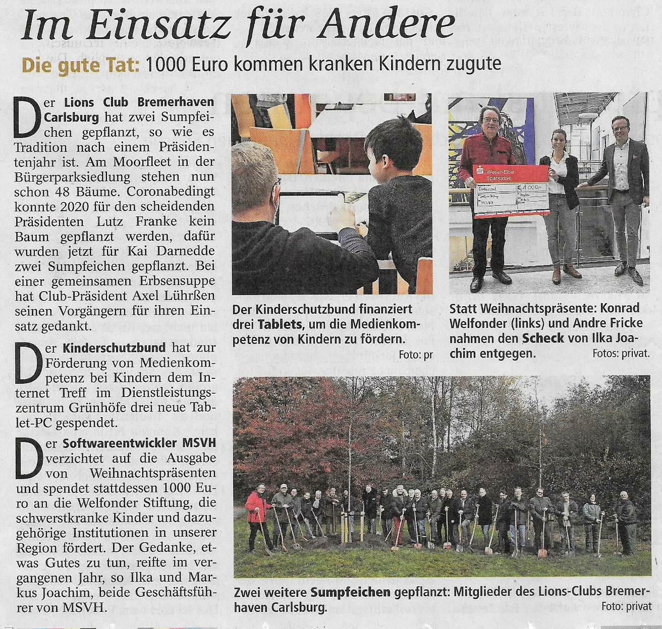 MSVH spendet an Welfonder-Stiftung