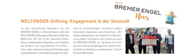 Pressebericht über das Engagement der WELFONDER-Stiftung für die Bremer Engel in Bremerhaven