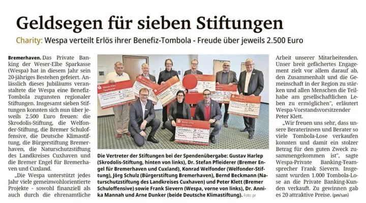 Geldsegen für sieben Stiftungen