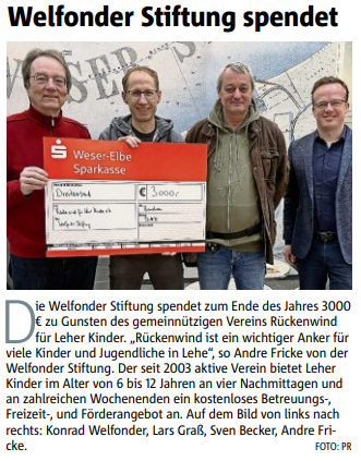 Rückenwind erhält Spende