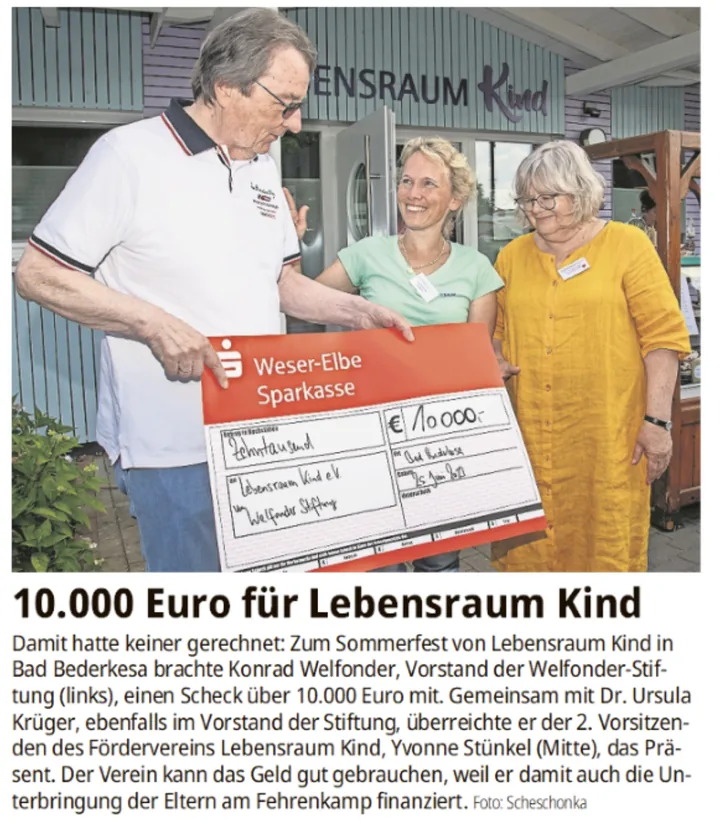 10.000 Euro für Lebensraum Kind