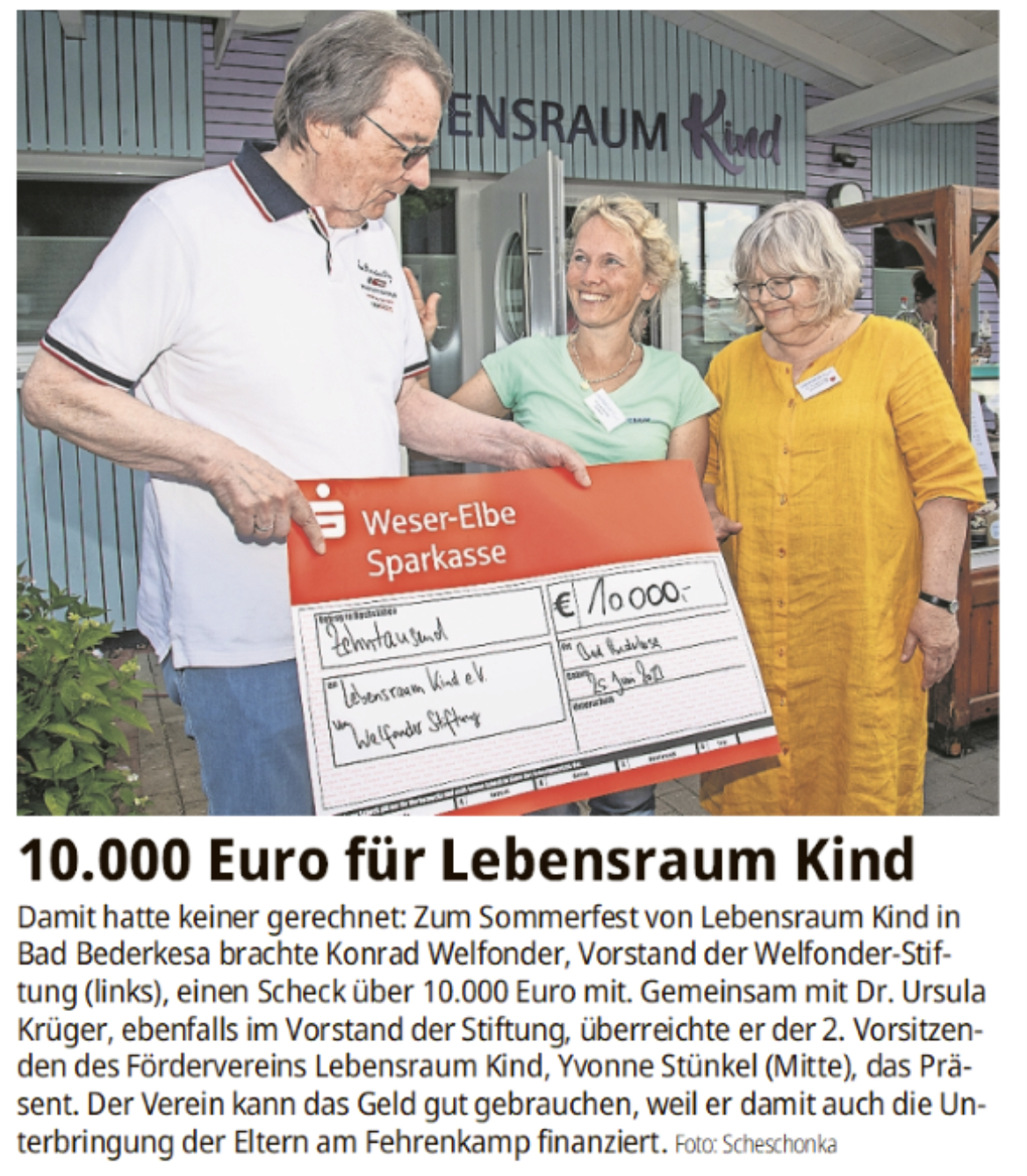 10.000 Euro für Lebensraum Kind